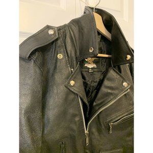 Jamin Leather Motorcycle Black Jacket Sz 46 w/Belt HEAVY Biker‎